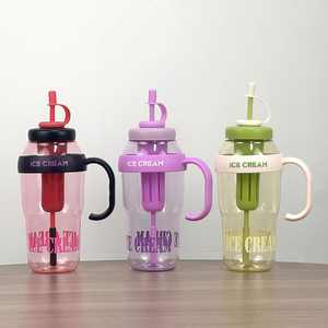Gobelet en plastique imprimé crème glacée avec poignée, paille et infuseur – Bouteille d'eau portable pour la maison, le bureau, les voyages – Tasse à thé, jus, boisson - Product Image 6