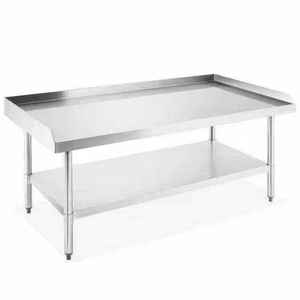 Двухуровневый двухслойный рабочий стол из нержавеющей стали с поддоном для соуса для предприятий по производству и упаковке колбасных изделий - Product Image 4