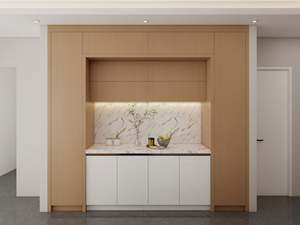 Gabinetes de Cocina Modernos de Estilo Europeo con Acabado en Melamina en Tonos Blanco y Madera - Product Image 5