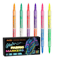 Stylos marqueurs fluorescents UV pour tissu, 12 couleurs, double pointe oblique, pour vêtements de fête, graffiti et art