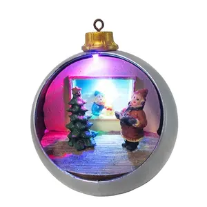 LED & Fiber Optic Christmas Ball With Battery Operated Christmas Scene Ornaments Decor