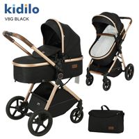 Poussette pliable compacte Kidilo Baby V8 à double fonction (assis-debout) avec cadre en alliage d'aluminium et vue haute, capacité de charge 20 kg