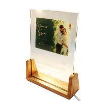 Lampe photo LED en verre avec base en bambou, gravure laser Subli-forward, cadeaux promotionnels vierges, cadre photo en verre DIY lumineux