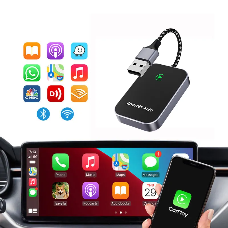 Adaptateur automatique sans fil Boyi Car Play Android Player Box filaire à sans fil Android Auto Carplay Dongle pour Oem Android Auto Ai Box
