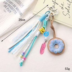 Nouveau porte-clés détachable en cuir PU avec pendentif donut et perles lettres, accessoire mignon pour téléphone - Product Image 5
