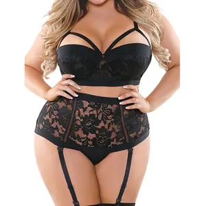 Lace Lingerie Set for Plus Size Women Plus Size Black Women's Lingerie and Sexy Night Gowns with Garter Belt