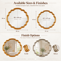 Miroir mural LED vintage à bords festonnés avec rétroéclairage 3 couleurs, cadre décoratif doré ou argenté pour salle de bain et entrée