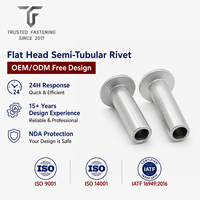 Rivets semi-tubulaires à tête plate en acier inoxydable TianFang pour la production de pièces de lève-vitres, finition passivée, service OEM ODM