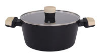 Casserole en aluminium antiadhésive avec poignées résistantes à la chaleur, couvercle en verre, compatible induction et gaz