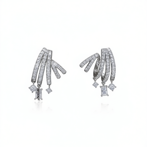 <b>Pavilion</b> White Gold Diamond Earrings Princess Cut Natural Diamonds Luxury Party Women's Jewelry - Product Image 1