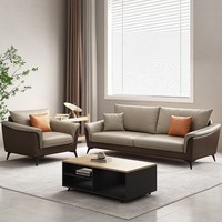 Mesa de Centro Moderna Minimalista de Piedra con Estructura de Madera para Reuniones de Oficina