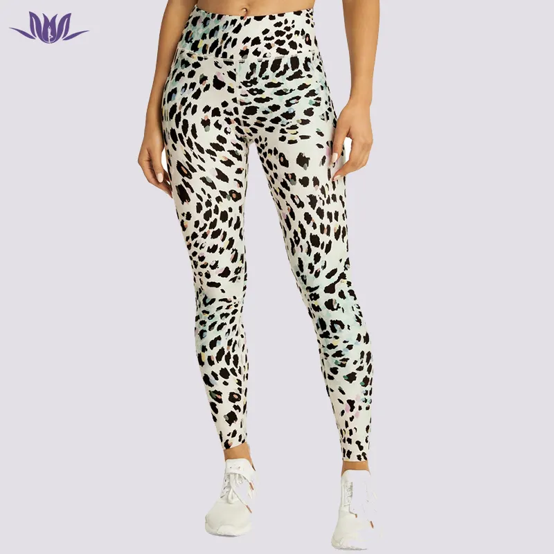 Women Soft Jacquard Leopard Print Ladies Leggings Pocket Gym Sports Yoga Pants
