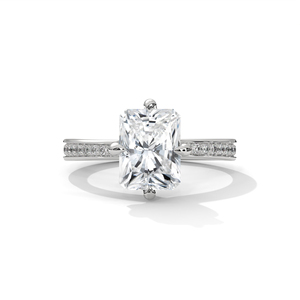 Nuevo Anillo de Compromiso Personalizado con Diamante Cultivado en Laboratorio, Corte Radiante Clásico, Pavé Sólido, Oro Blanco de 10k/14k, Halo Oculto, Lujoso para Boda - Product Image 1