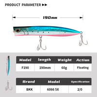 Leurre artificiel de pêche en eau salée et lac, 190 mm, 60 g, ABS, Slim Popper, pour Marlin, Thon, Amberjack, Kingfish, Dorade, leurre de surface dur