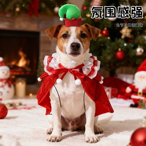 Capa navideña para mascotas, conjunto de capa y gorro para gatos y perros, decoración linda, chal de encaje para sesiones de fotos - Product Image 5