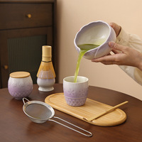 Nouvel ensemble portable de thé Matcha : Bol en céramique japonaise en forme de lotus violet avec bec verseur pour pique-nique en extérieur