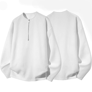 T-shirt autunno Trendy stile americano High Street in maglia Waffle <span class=keywords><strong>mezza</strong></span> <span class=keywords><strong>Zip</strong></span> a maniche lunghe tinta unita girocollo <span class=keywords><strong>felpa</strong></span> ampia Casual - Product Image 4