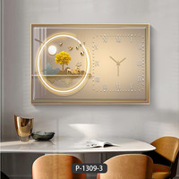 Jam Dinding Restoran Modern, Jam Dinding Ruang Tamu Mewah Ringan Kristal Porselen Horizontal Meter Box Lukisan Dekoratif