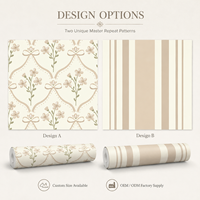 Papier peint floral à rayures moderne, imperméable, autocollant, beige mat, en toile PVC, pour la décoration des écoles maternelles et des salles de bain