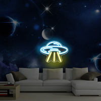 USB LED Neon işareti-çocuğun oyun odası için uzay gemisi uçan daire duvar dekorasyon doğum günü hediyesi ev ofis merkezi okullar şirketleri