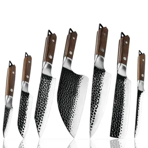 新款7支手工屠刀锻造碳钢切肉刀厨师户外烧烤狩猎用皮套菜刀
