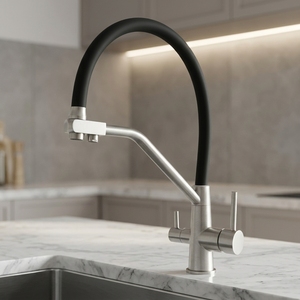 <span class=keywords><strong>Robinet</strong></span> de cuisine contemporain en acier inoxydable 304 à deux fonctions pour hôtels et appartements familiaux avec fonction d'extension push-pull - Product Image 1