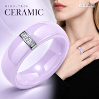 Bague en céramique haute technologie violette avec accent rectangulaire en acier inoxydable, bijoux unisexes, cadeau, vente en gros, fournisseur OEM ODM personnalisé