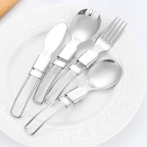 Stainless Steel Folding <b>Cutlery</b> <b>Set</b> <b>Portable</b> Spoon Fork Knife Chopsticks Kit For Camping Travel Outdoor Use Collapsible - Product Image 5