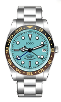 Montre mécanique GMT pour homme de style plongée, en acier inoxydable, avec cristal saphir, aiguilles résistantes à l'eau 200m, mouvement japonais NH34