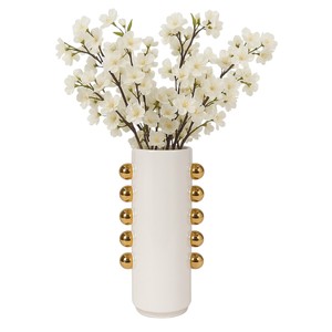Vaso in ceramica con dettagli dorati a forma di cilindro alto per decorare il soggiorno e l'arredamento della casa - Product Image 2