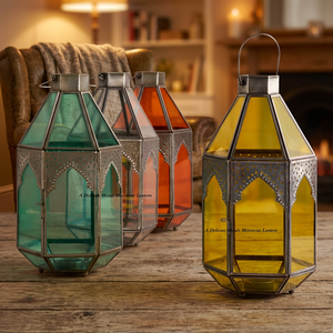 Lanterne marocaine en fer et verre, artisanale, portable, aux couleurs vives et aux formes géométriques, lampe de table décorative pour la maison, Noël, DL-017 - Product Image 2