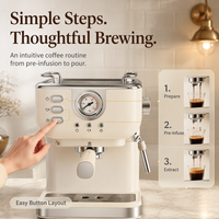 Máquina de Espresso Comercial Semiautomática de Dos Grupos con Sistema de Agua Caliente y Molinillo Integrado, Espumador de Leche - Diseño Portátil