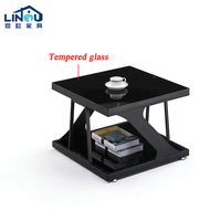 Table à café et à thé en acier au design moderne avec plateau en verre trempé, facile à nettoyer, durable, noire, pour la maison ou le bureau, garantie 1 an
