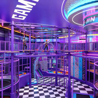 Système de parcours d'obstacles et mur d'escalade Cyberpunk commercial avec pont en corde pour parc de trampolines et centre de fitness pour adolescents