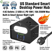 Clieam – Bloc multiprise US 4 prises CA avec veilleuse LED intelligente et charge rapide PD 18W – Station d'alimentation de bureau