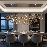 Lustre en cristal de verre blanc doré métallique pour hall d'hôtel, feuille de cristal, éclairage de luxe, chef-d'œuvre, lustres opulents pour salle à manger