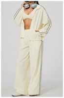 Ensemble de survêtement personnalisé pour femme, color block, haute qualité, veste courte zippée et pantalon large à rayures latérales