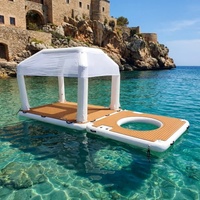 Yacht gonflable Beach Club avec canapé pneumatique, piscine ronde, plateforme flottante portable pour lac, océan, détente