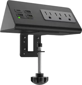 Nightstand Edge Mount Power Strip with USB-C Ports Tabletop Surge Protector Desk Clamp Power Sockets with 3 AC Outlets 4 USB