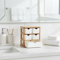 Organisateur de bureau en bambou intelligent, écologique, sans plastique, à 3 niveaux, avec 5 tiroirs pour le bureau et la salle de bain