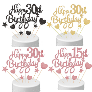 Decoraciones para fiesta <span class=keywords><strong>de</strong></span> cumpleaños Papel con purpurina <span class=keywords><strong>de</strong></span> oro rosa <span class=keywords><strong>Pastel</strong></span> <span class=keywords><strong>de</strong></span> feliz cumpleaños y Cupcake Topper Stick para 15th 16th 18th 21st 25th 30th - Product Image 1