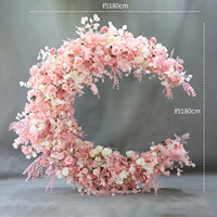 Panier mural de fleurs artificielles roses en forme de lune, vente en gros d'usine, pour fournitures de mariage, accessoire photographique domestique, décoration, matériau personnalisé