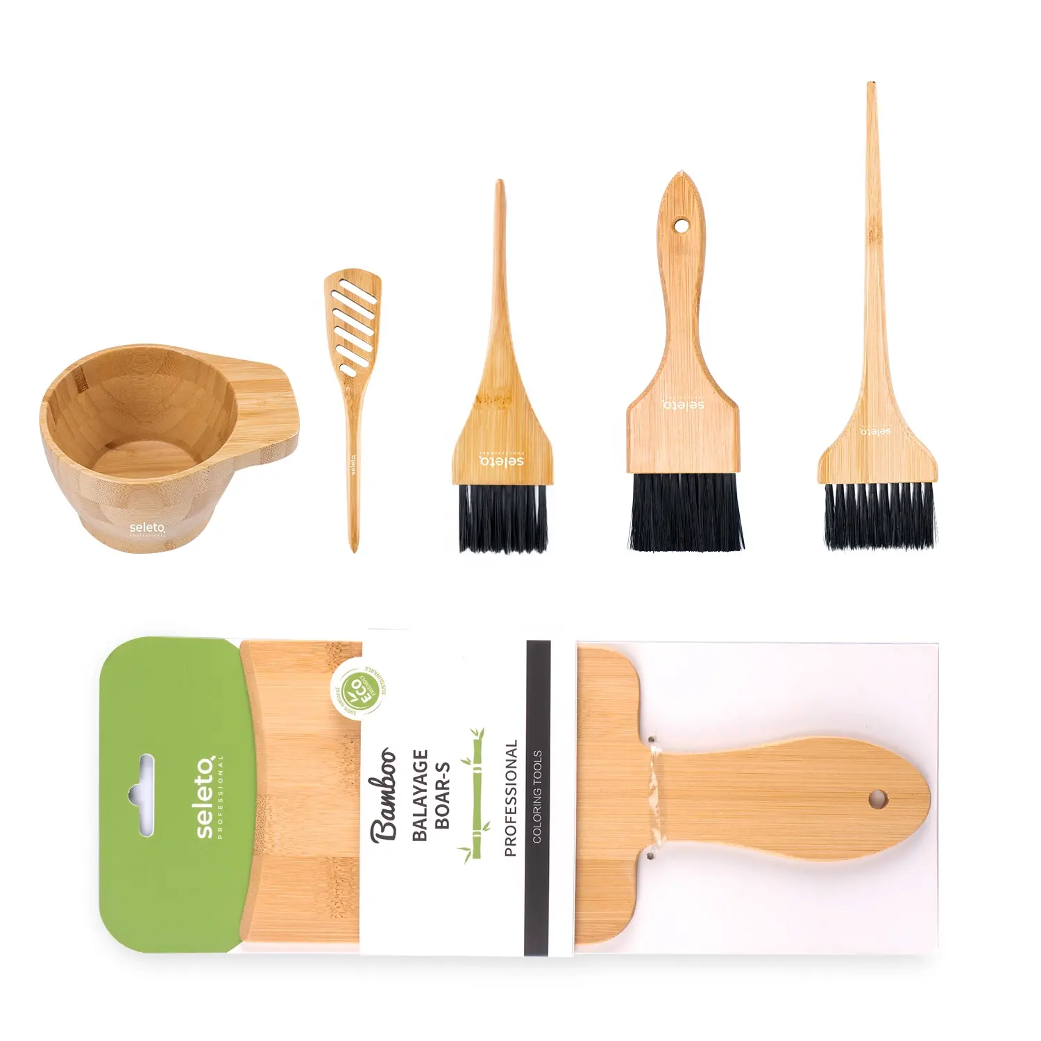 Eco Friendly Professional Wholesale Hairdressing Bowl Dye Set Bamboo Tint Dyeing Coloring Tools Wooden Hair Dye Tint Brush