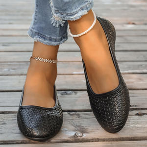 Bruine PU geweven ballerina's met spitse neus, comfortabel, stijlvol, lichtgewicht, instapmocassins voor kantoor/dagelijks gebruik, herfst - Product Image 5