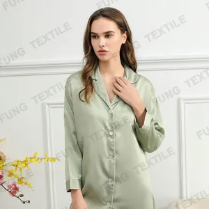 FUNG-Camisón de satén de manga larga para mujer, camisero Sexy, pijama de satén para dama de honor, 6011