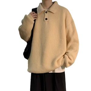 Suéter de Cachemira de un solo pecho de color sólido nuevo al por mayor para hombres sudadera cálida con cuello vuelto - Product Image 1