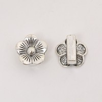 Perle coulissante en alliage de zinc, motif pétale de fleur rayonnant, bronze antique, à dos plat, pour la fabrication de bracelets en cordon de cuir
