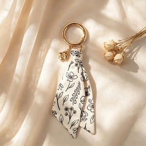Floral Satin Scarf Keychain with Vintage <b>Key</b> Charm, Wristlet <b>Key</b> <b>Ring</b> for Women’s <b>Bags</b> & Book Lovers - Product Image 5