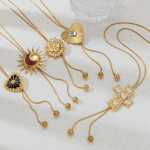 Collar con Colgante de Sol, Corazón y Cruz de Acero Inoxidable Chapado en Oro de 18K Estilo Vintage, Cadena Ajustable Tipo Bolo/Serpiente, Joyería para Mujer 2026 - Product Image 4