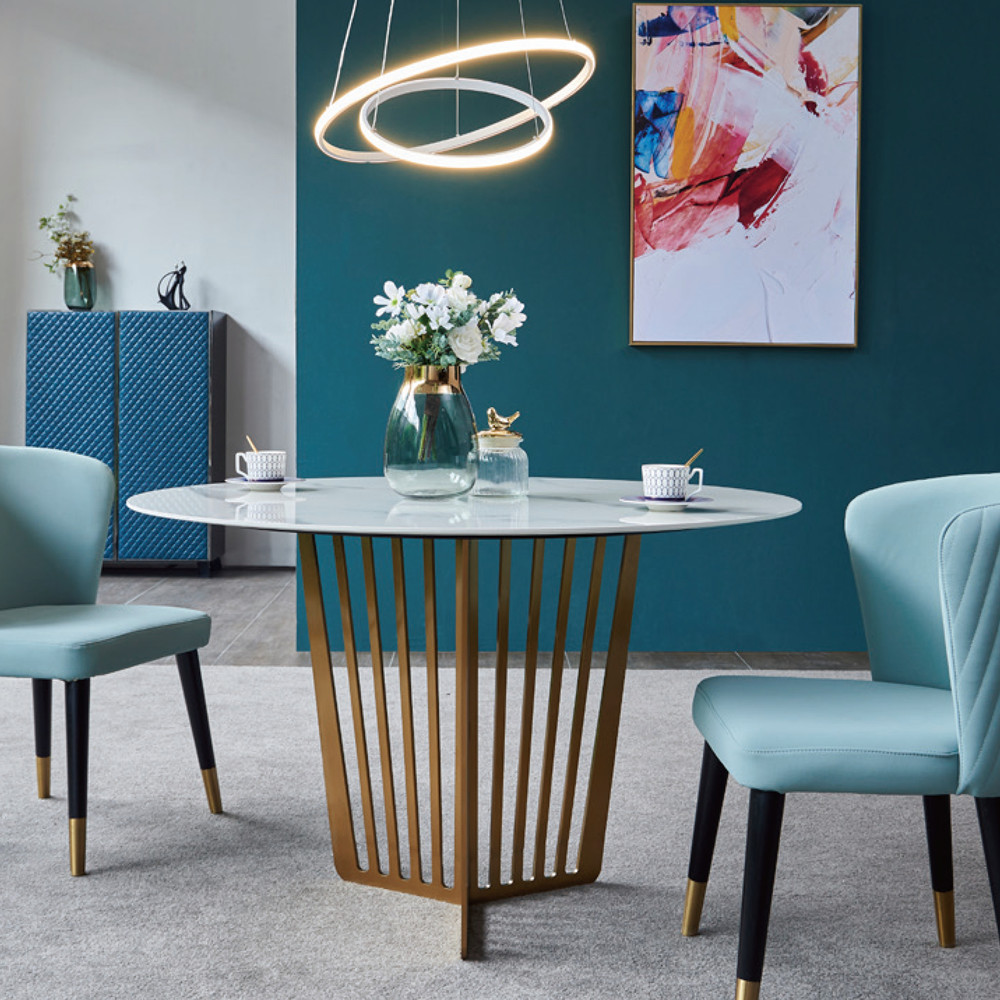 Marble Plinth Round Coffee Table Luxury Solid Dining Tables